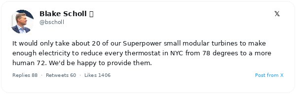 Blake Scholl: 20 turbinas modulares bastarían para aliviar la red de Nueva York y enfriar los hogares a 72 °F