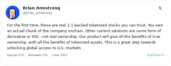 Coinbase anuncia planes para tokenizar acciones de EE.UU. con respaldo 1:1 en títulos reales