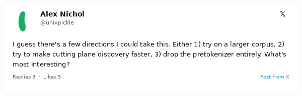 Alex Nichol, co-creador de DALL·E 2, consulta a la comunidad sobre su solucionador experimental de compresión de tokens