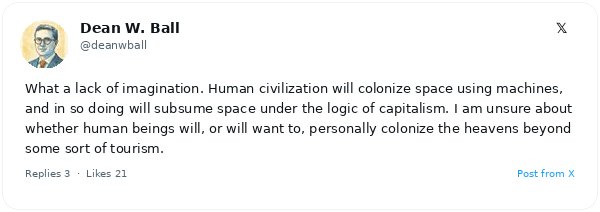 Dean W. Ball y David Manheim defienden que los sistemas descentralizados y de mercado impulsarán la IA y la colonización espacial sin planificación centralizada