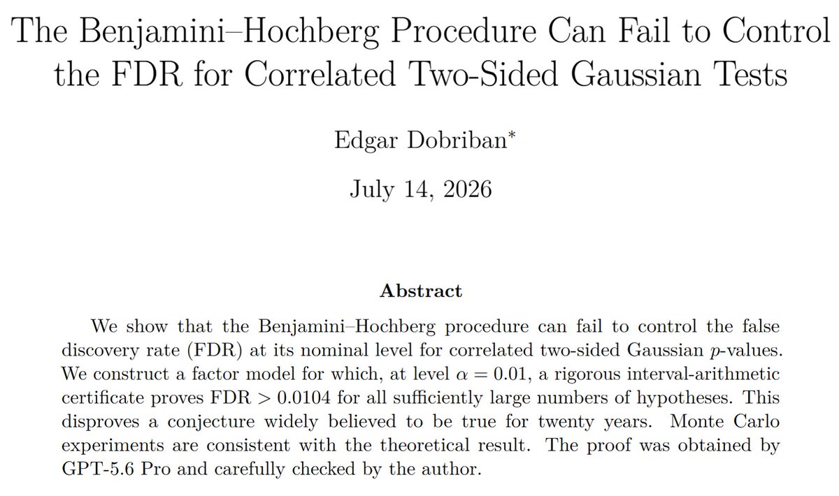 GPT-5.6 refuta la conjetura estadística de Benjamini-Hochberg tras 20 años