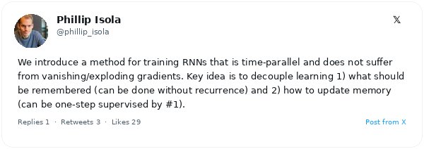 Phillip Isola (MIT) propone un método para entrenar RNNs sin retropropagación temporal