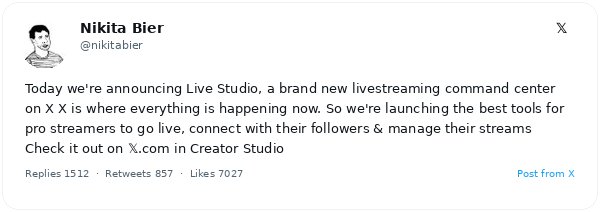 Nikita Bier lanza X Live Studio: centro de comando profesional para streaming con chat de suscriptores