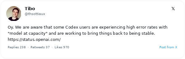 El modelo Codex de OpenAI sufre una interrupción que provoca errores de capacidad y dispara la tasa de fallos