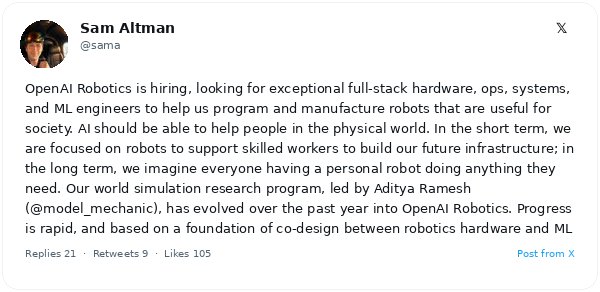 OpenAI lanza una campaña de contratación para su división de robótica: construirá robots para asistir a trabajadores
