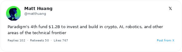 Matt Huang, cofundador de Paradigm, lanza un fondo de 1.200 millones de dólares para invertir en cripto, IA y robótica