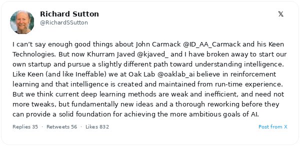 Richard Sutton, padre del aprendizaje por refuerzo, co-funda Oak Lab para desafiar al deep learning