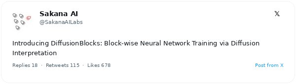 Sakana AI lanza DiffusionBlocks: entrena redes neuronales bloque a bloque y reduce el uso de memoria hasta 8 veces