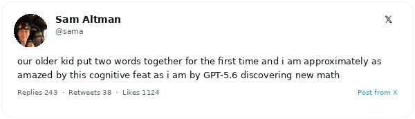 Sam Altman compara la primera frase de dos palabras de su hijo con GPT-5.6 descubriendo nuevas matemáticas