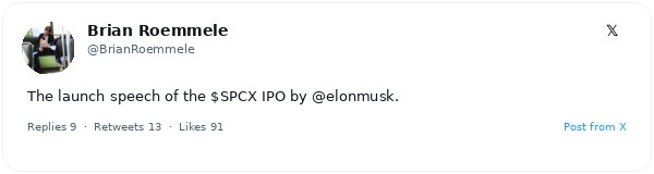 SpaceX comienza a cotizar en el Nasdaq bajo el símbolo $SPCX con discurso de Elon Musk en Marketsite