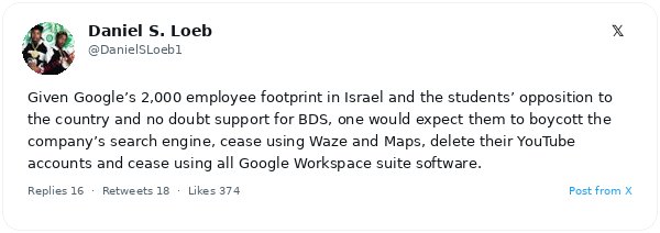 Daniel Loeb, CEO de Third Point, pide a estudiantes de Stanford boicotear totalmente a Google para mantener la coherencia