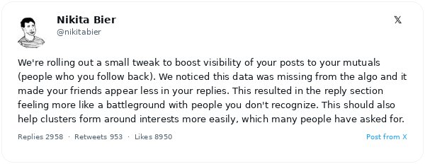 X actualiza su algoritmo para destacar las respuestas de seguidores recíprocos
