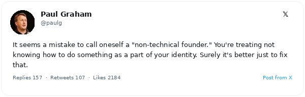Paul Graham, cofundador de Y Combinator, considera que 'fundador no técnico' es una etiqueta autolimitante