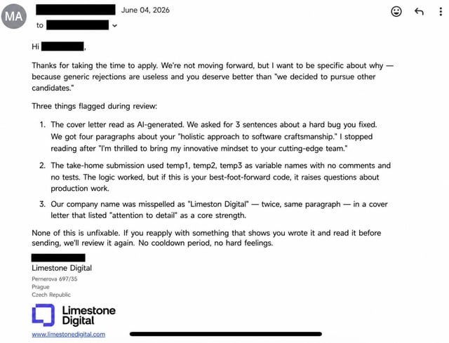 Una empresa me acaba de enviar el correo de rechazo más detallado que jamás he recibido