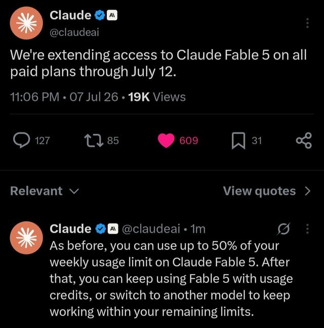 Anthropic extiende Fable 5 para usuarios de pago hasta el 12 de julio