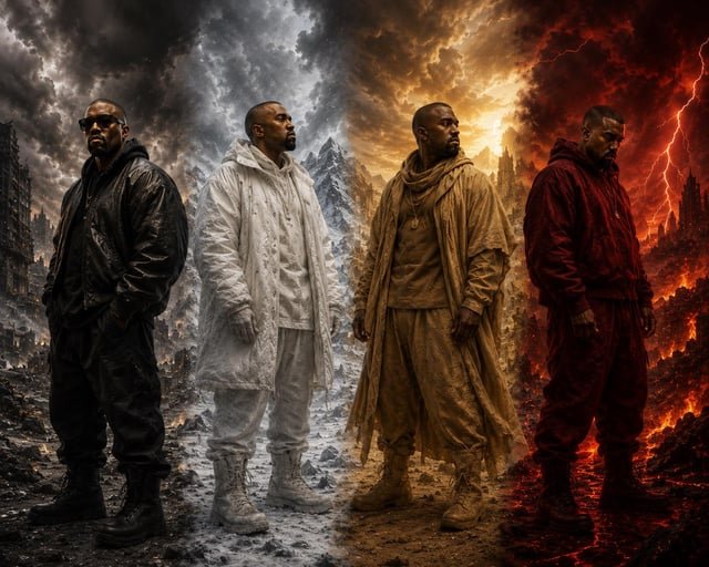 Las cuatro Kanyes del apocalipsis: el divertido meme creado con IA que arrasa en Reddit