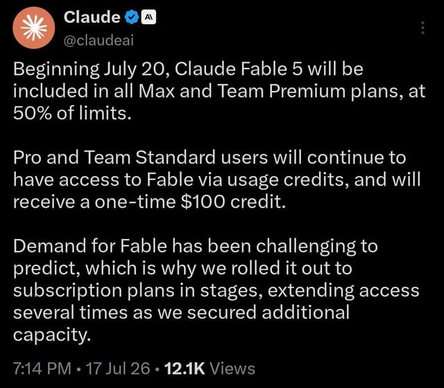 Anthropic anuncia cambios en el acceso a Claude Fable 5: inclusión en planes Max y créditos para usuarios Pro