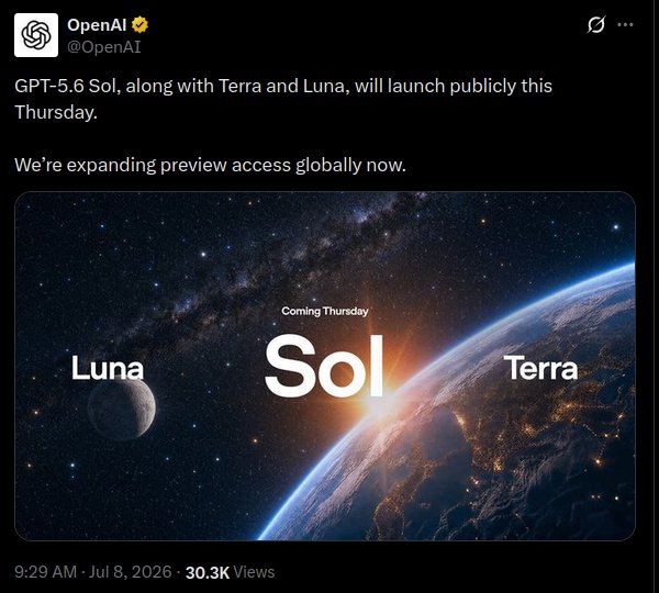 GPT-5.6 Sol, Terra y Luna: Reddit anticipa un lanzamiento múltiple de OpenAI este jueves