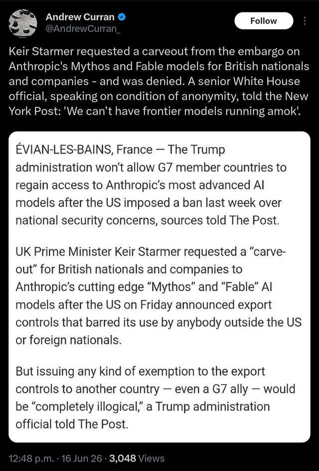 Parece que la administración Trump considera una tontería que otras naciones del G7 tengan acceso a Fable