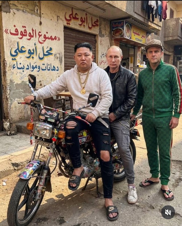 Kim, Putin y Macron, retratados por una IA como matones callejeros egipcios