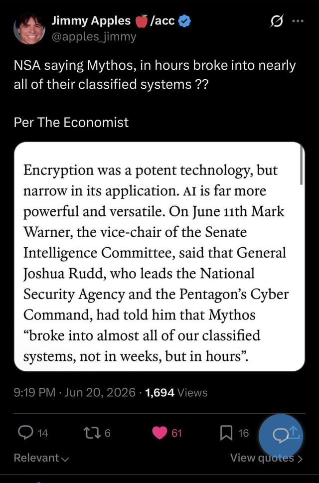 La NSA revela que Mythos vulneró casi todos sus sistemas clasificados en cuestión de horas, según The Economist
