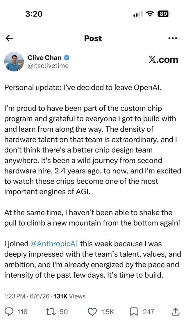 Talento de hardware de OpenAI ficha por Anthropic