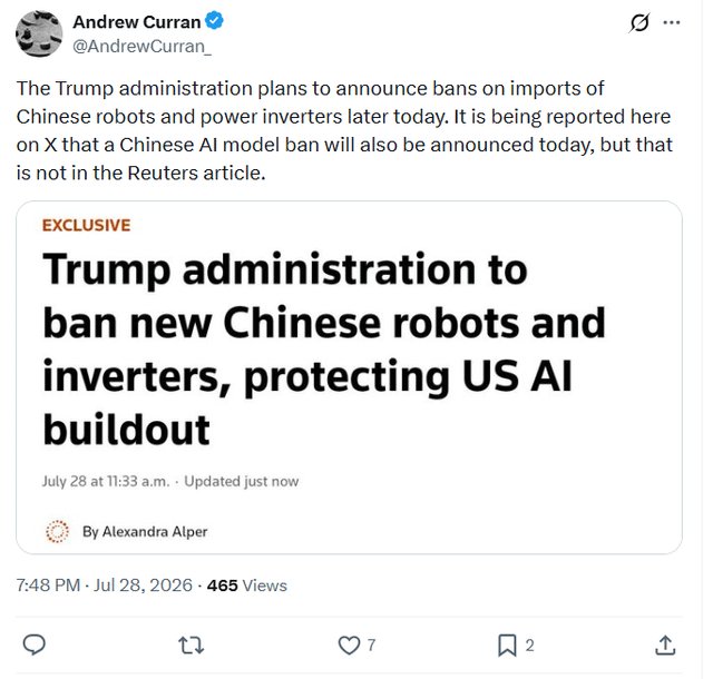 Trump prohibiría la importación de robots y modelos de IA chinos